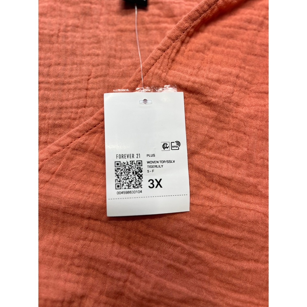 Forever 21 Plus Coral Gauze Textured Button Front Tie Waist Top 3X - Picture 4 of 6